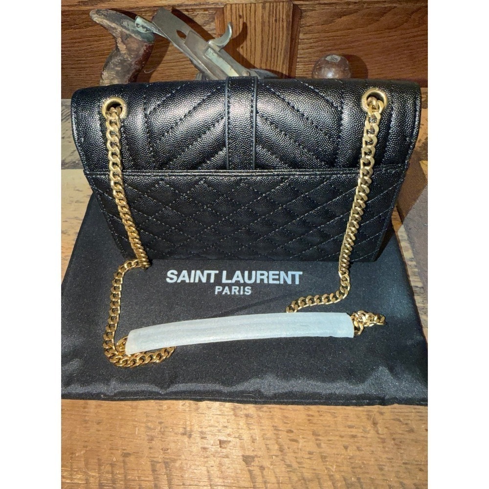 Saint Laurent Envelope Quilted Black Grain de Poudre Leather Gold Hardware - Picture 5 of 9